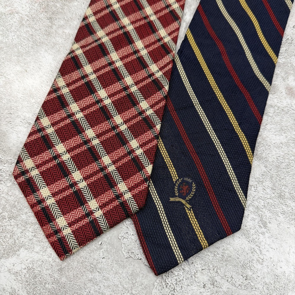 Tommy Hilfiger Silk Tie Mens One Size Blue Striped Logo‎ Made In USA Necktie